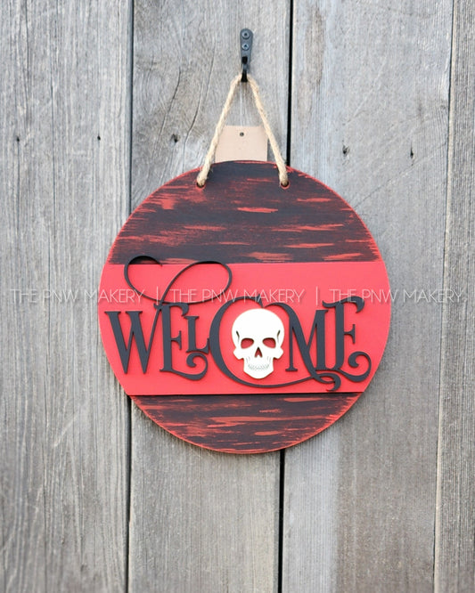 Door Sign - Skull Welcome - 10"