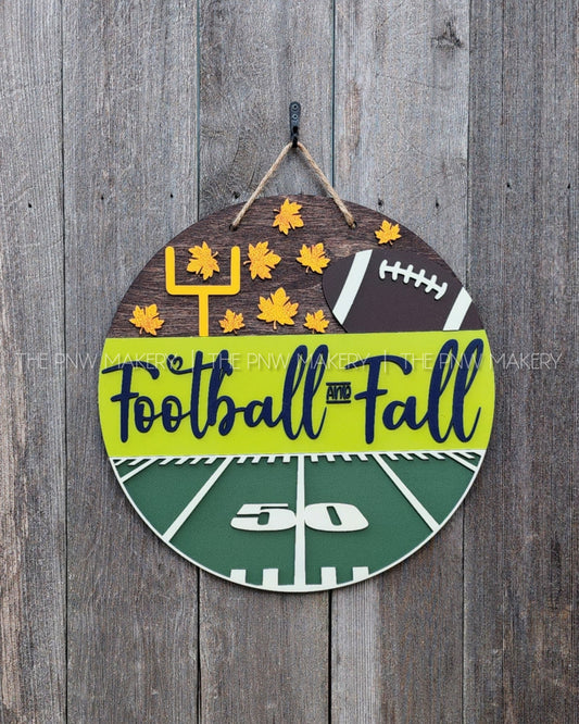 Door Sign - Football and Fall - Green and Blue - 16"