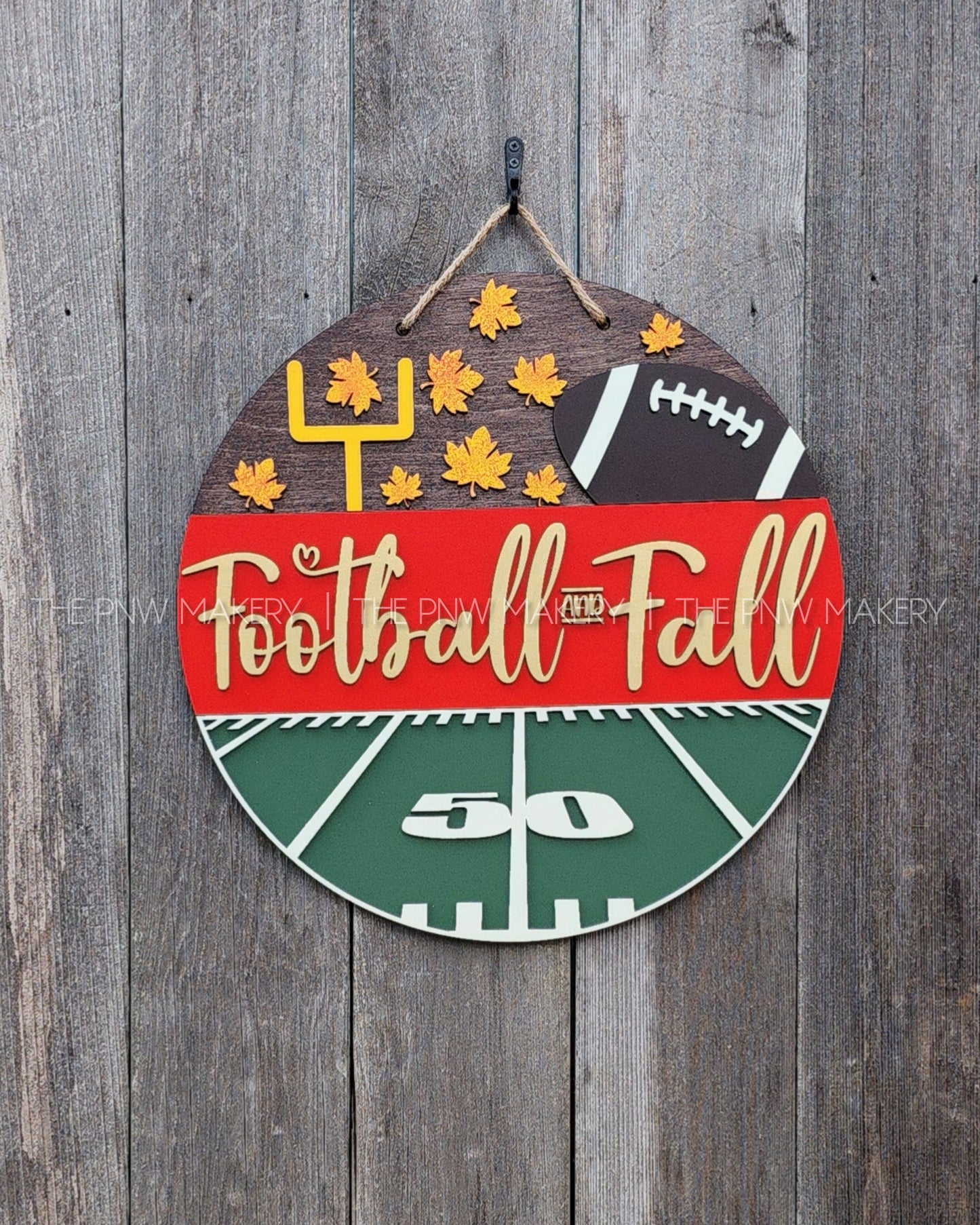 Door Sign - Football and Fall - Red/Gold - 16"