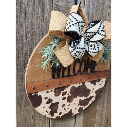 Door Sign - Cow Print Welcome - 16"