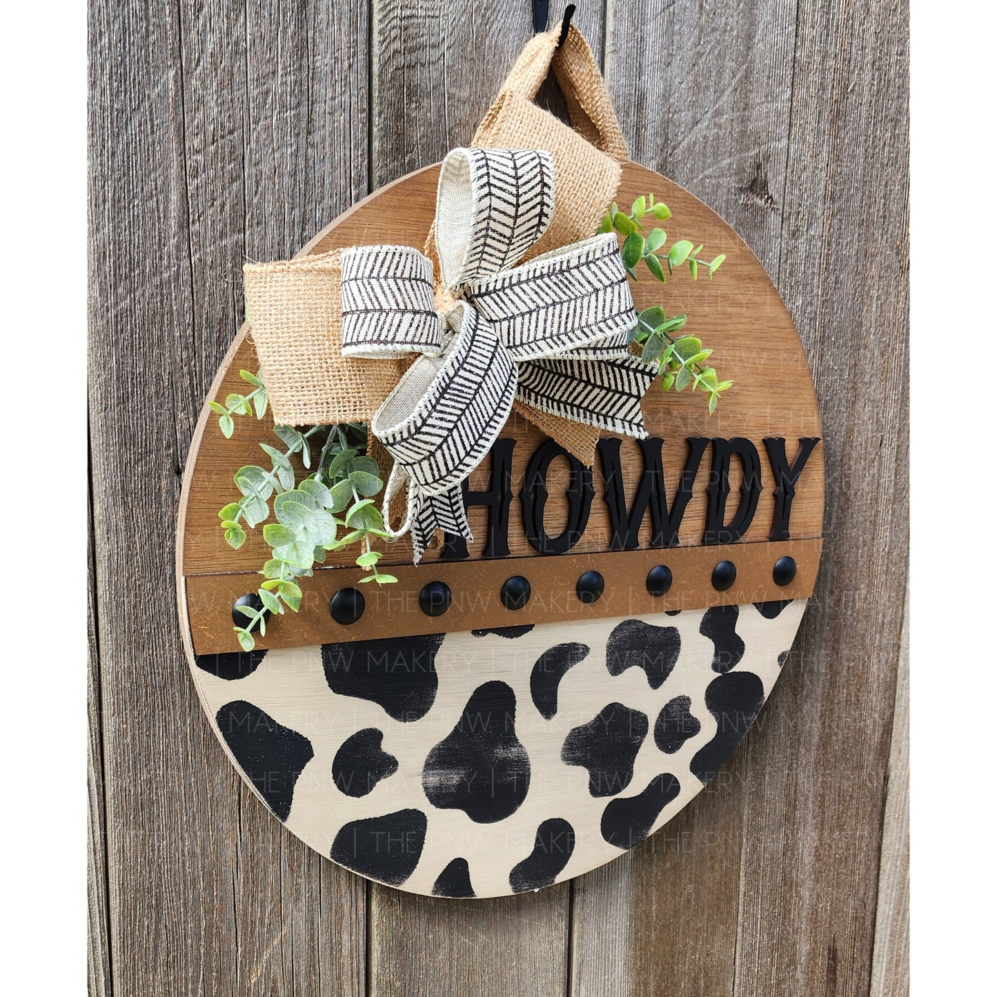 Door Sign - Howdy Cow print -16"