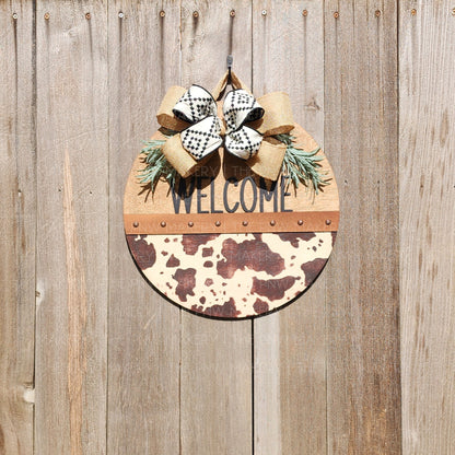 Door Sign - Cow Print Welcome - 16"