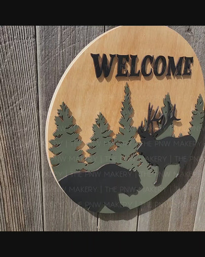 Door Sign - Bear Elk Welcome -16"